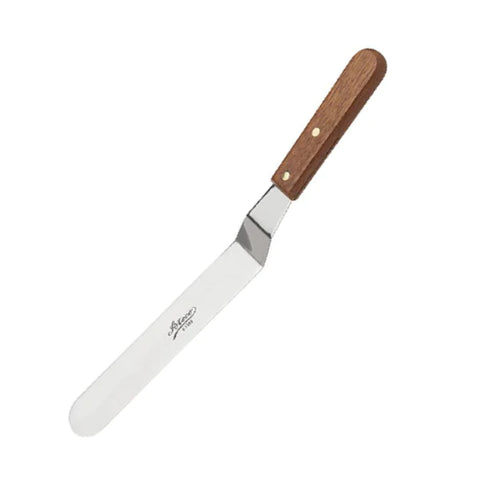Ateco offset spatula with 9.75-inch blade and wood handle for precise frosting