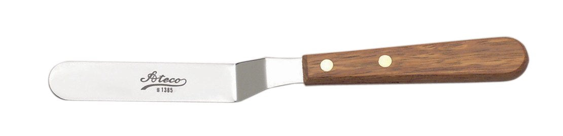 Ateco offset spatula wood handle for comfortable grip during baking tasks.