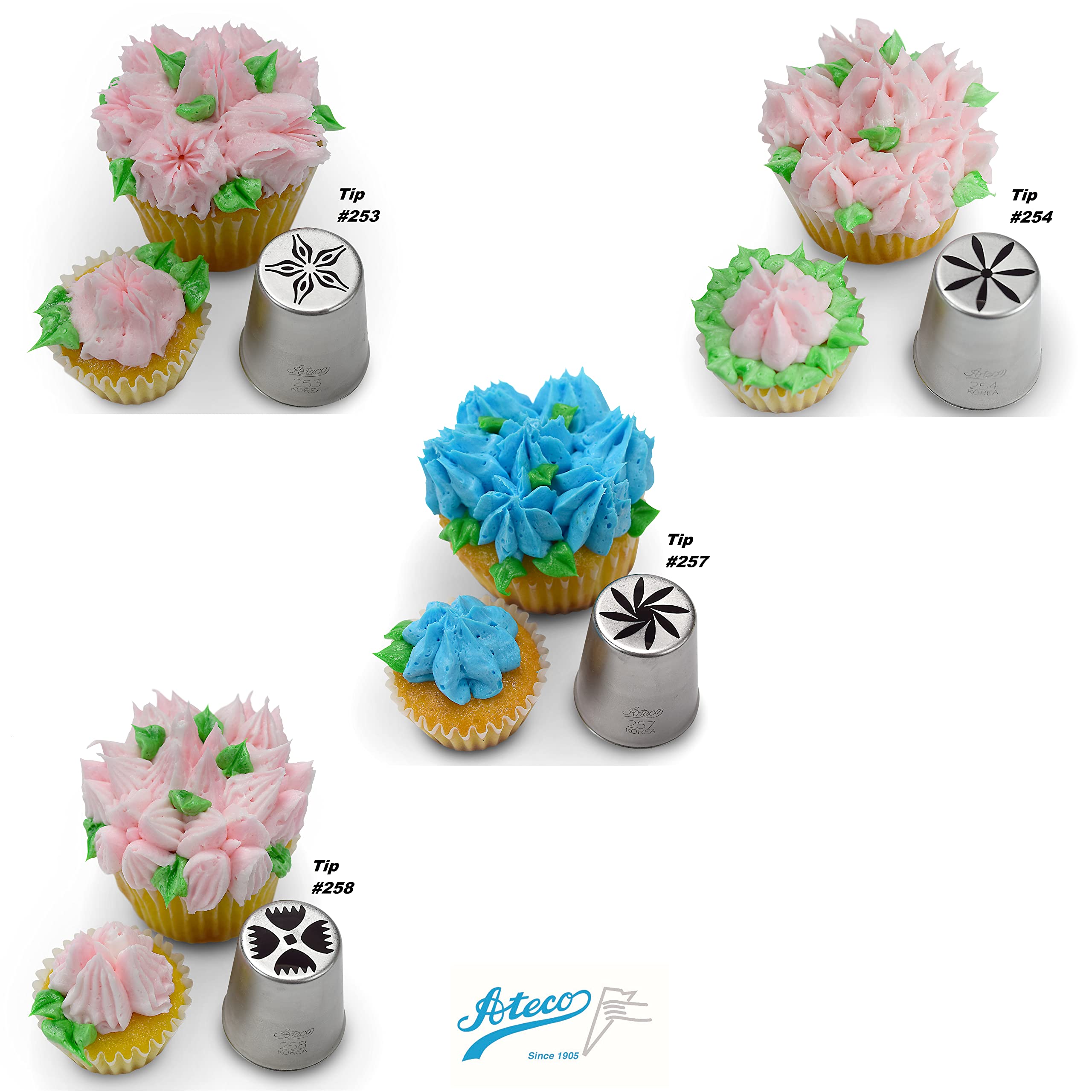 Ateco flower set includes durable stainless steel tips for repeated use