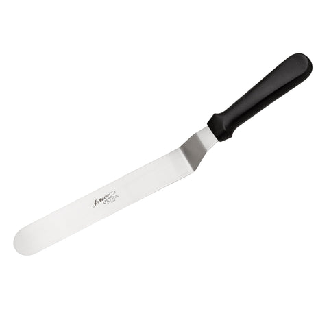 Ateco Ultra Offset Spatula blade detail showing flexible stainless steel for smooth icing.