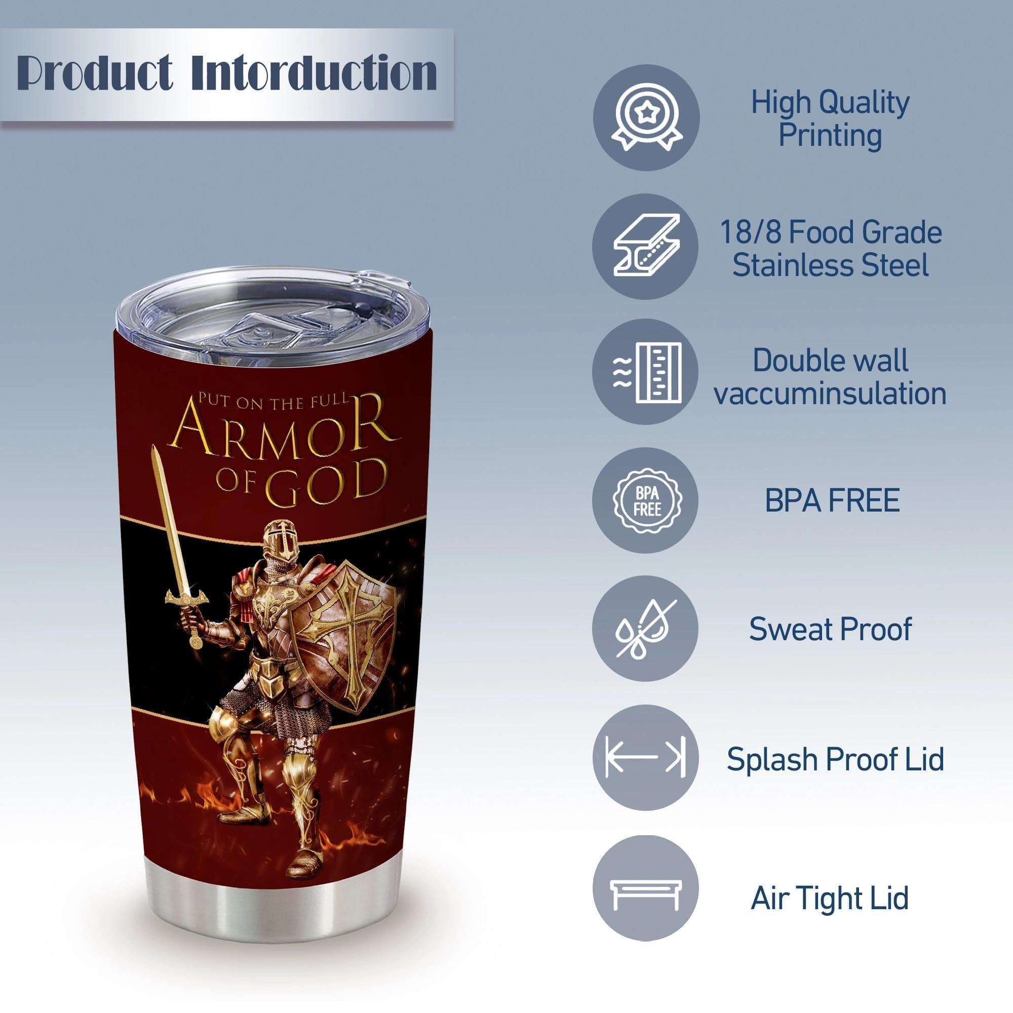 ATHAND Full Armor of God 20oz tumbler keeps beverages at the right temperature