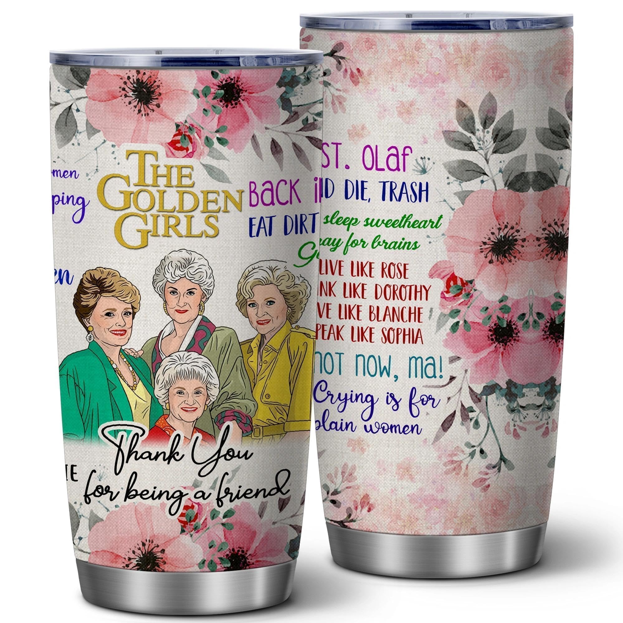 ATHAND Golden Girls tumbler with lid for spill-free travel.