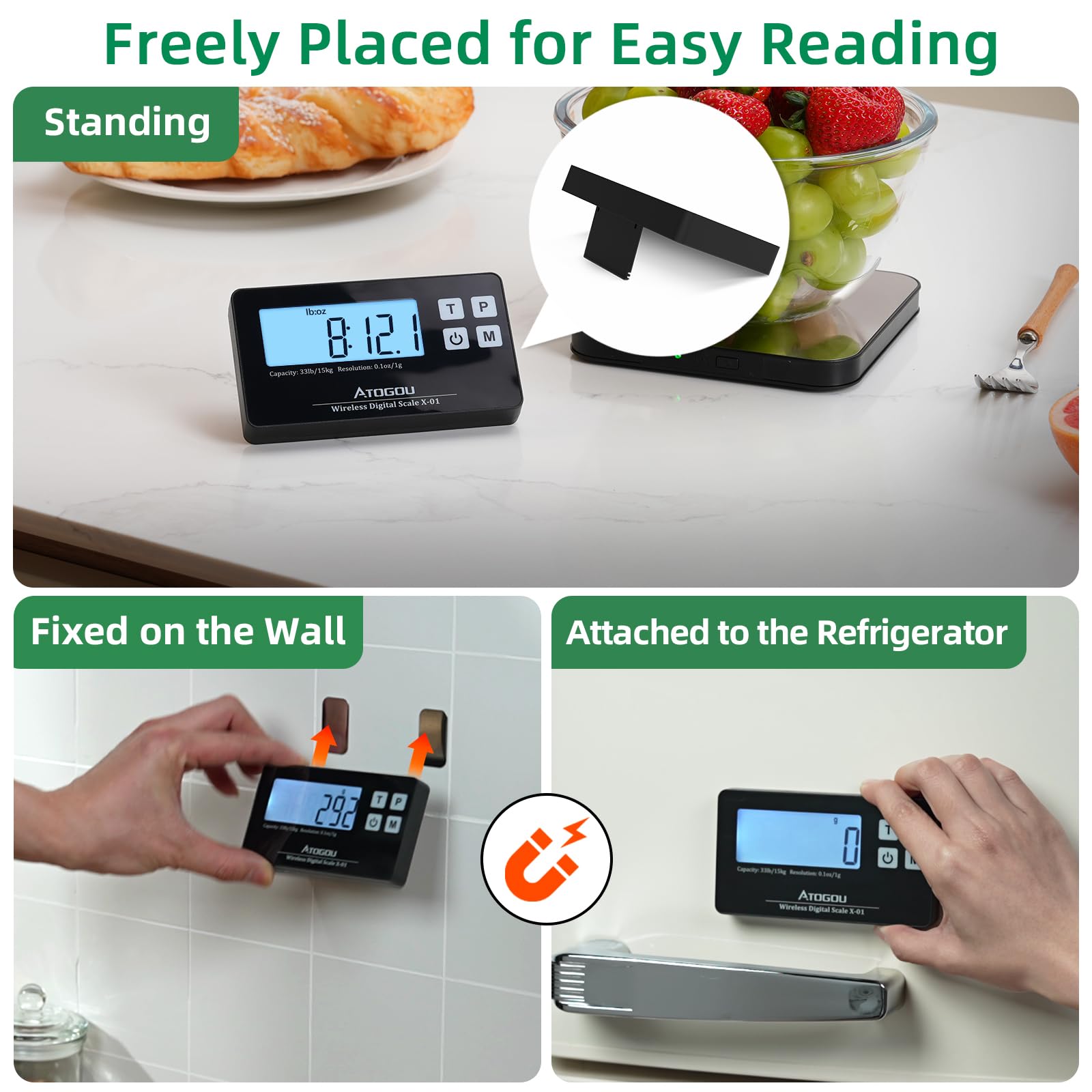 Atogou Food Scale backlit LCD for clear visibility in dim kitchens