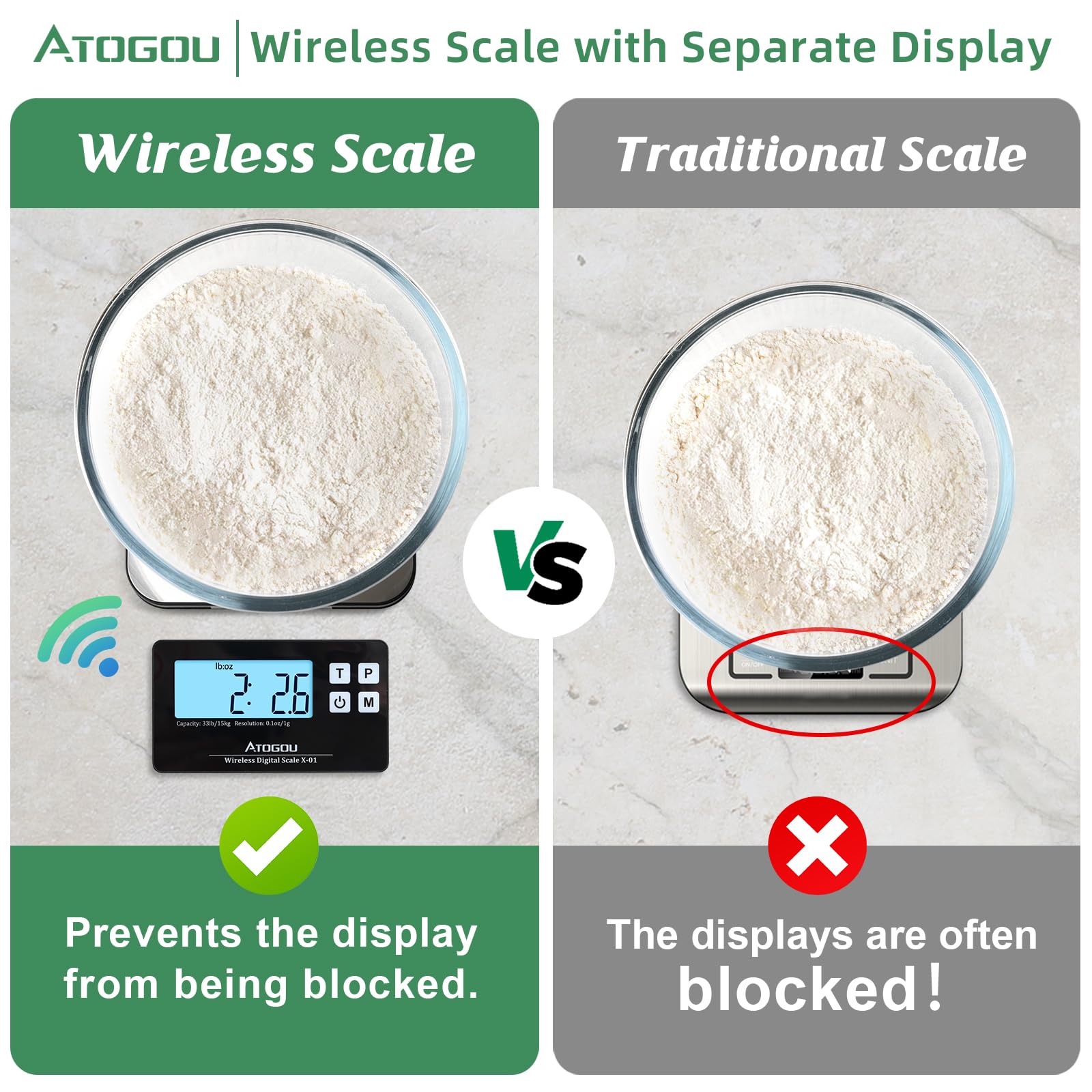 Atogou Food Scale with magnetic attachment for stable weighing