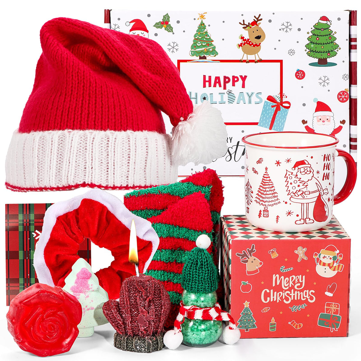 Atonofun Santa mug in a festive basket for cozy holiday moments.
