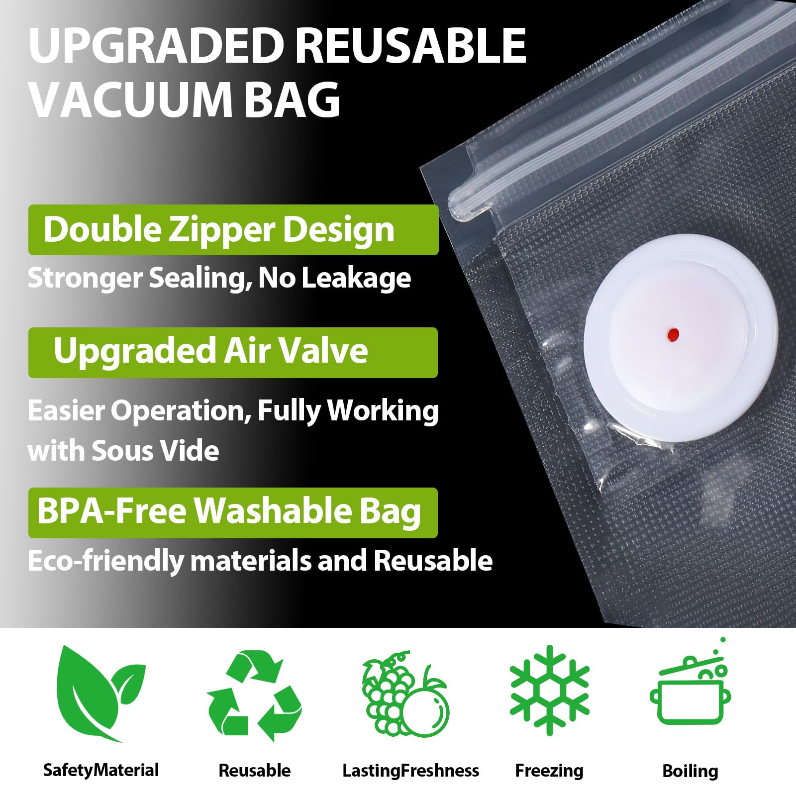 Atosun BPA-free reusable vacuum bags for safe, eco-friendly storage.