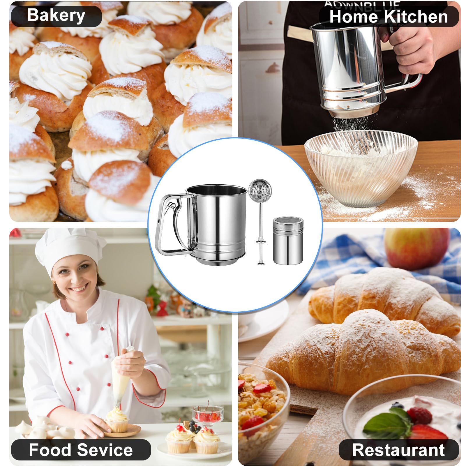 ATPWONZ flour sifter used for baking cakes and pastries.