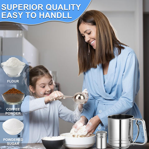 ATPWONZ flour sifter dusting cocoa powder for precise topping.