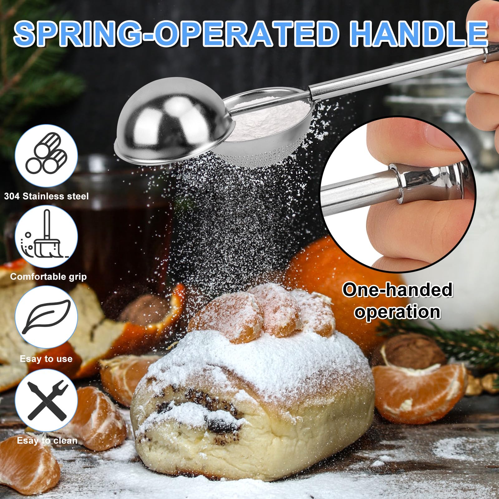 ATPWONZ flour sifter with one-handed operation for easy use.