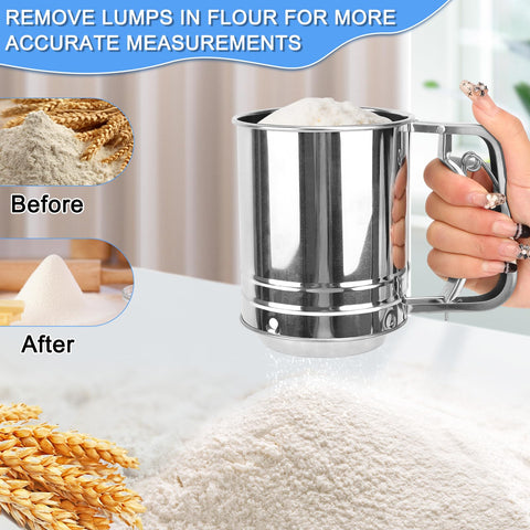 ATPWONZ flour sifter evenly sprinkles powdered sugar on desserts.