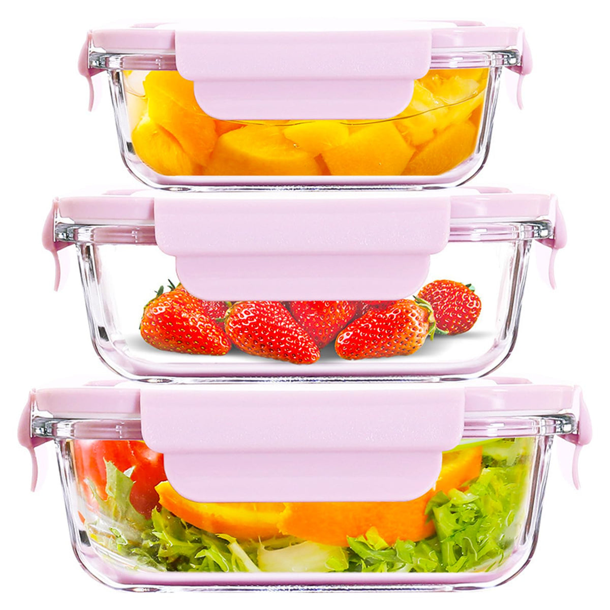 ATRDTO six-piece rectangle glass containers with lids for meal prep and freshness