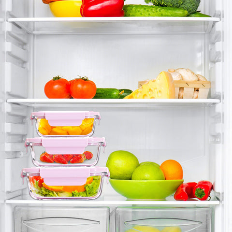 ATRDTO pink-accented rectangle containers add color to organized kitchen storage