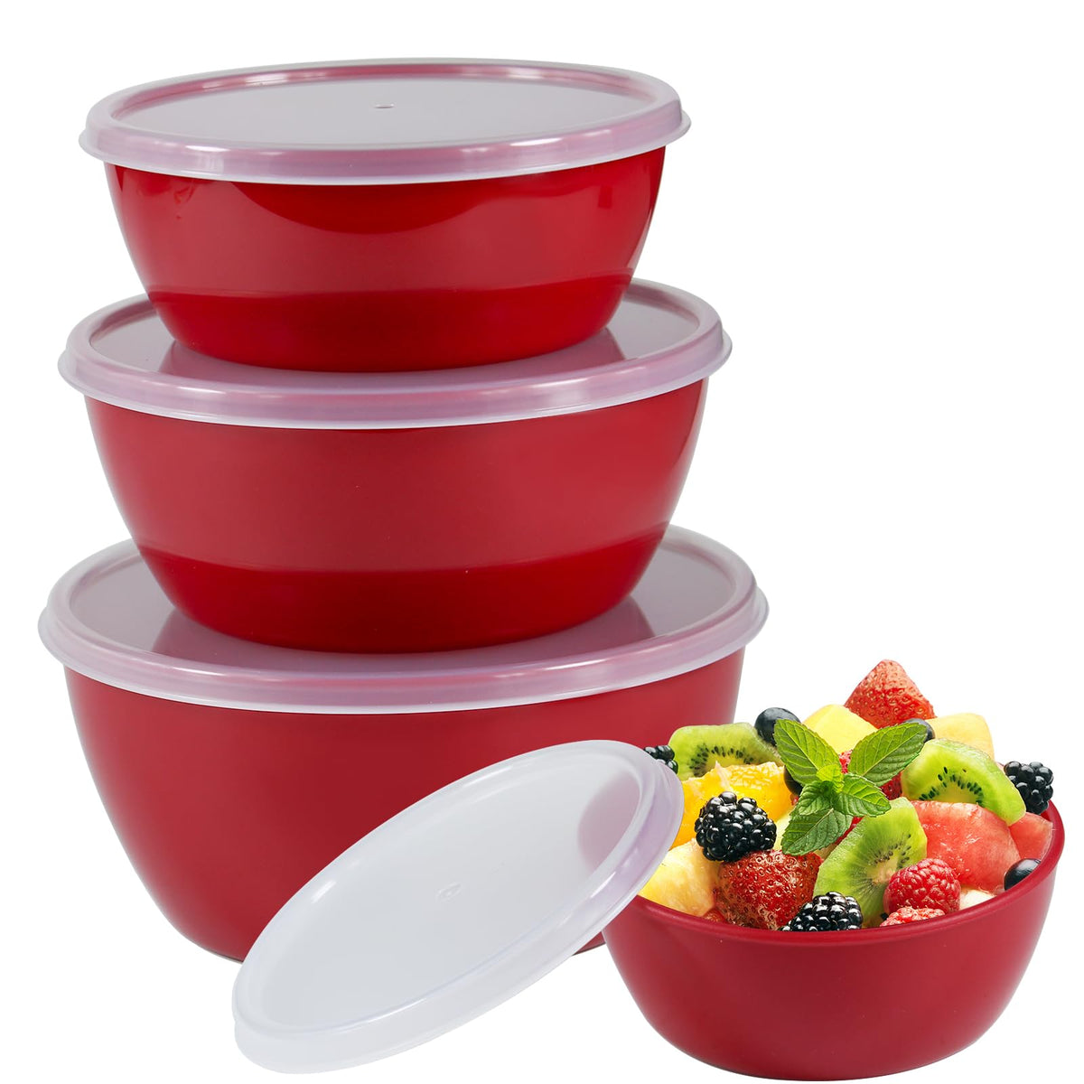 ATRDTO small classic prep bowls with lids in red; clear lids for quick ingredient checks