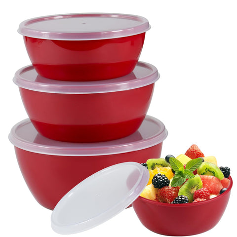 ATRDTO small classic prep bowls with lids in red; clear lids for quick ingredient checks
