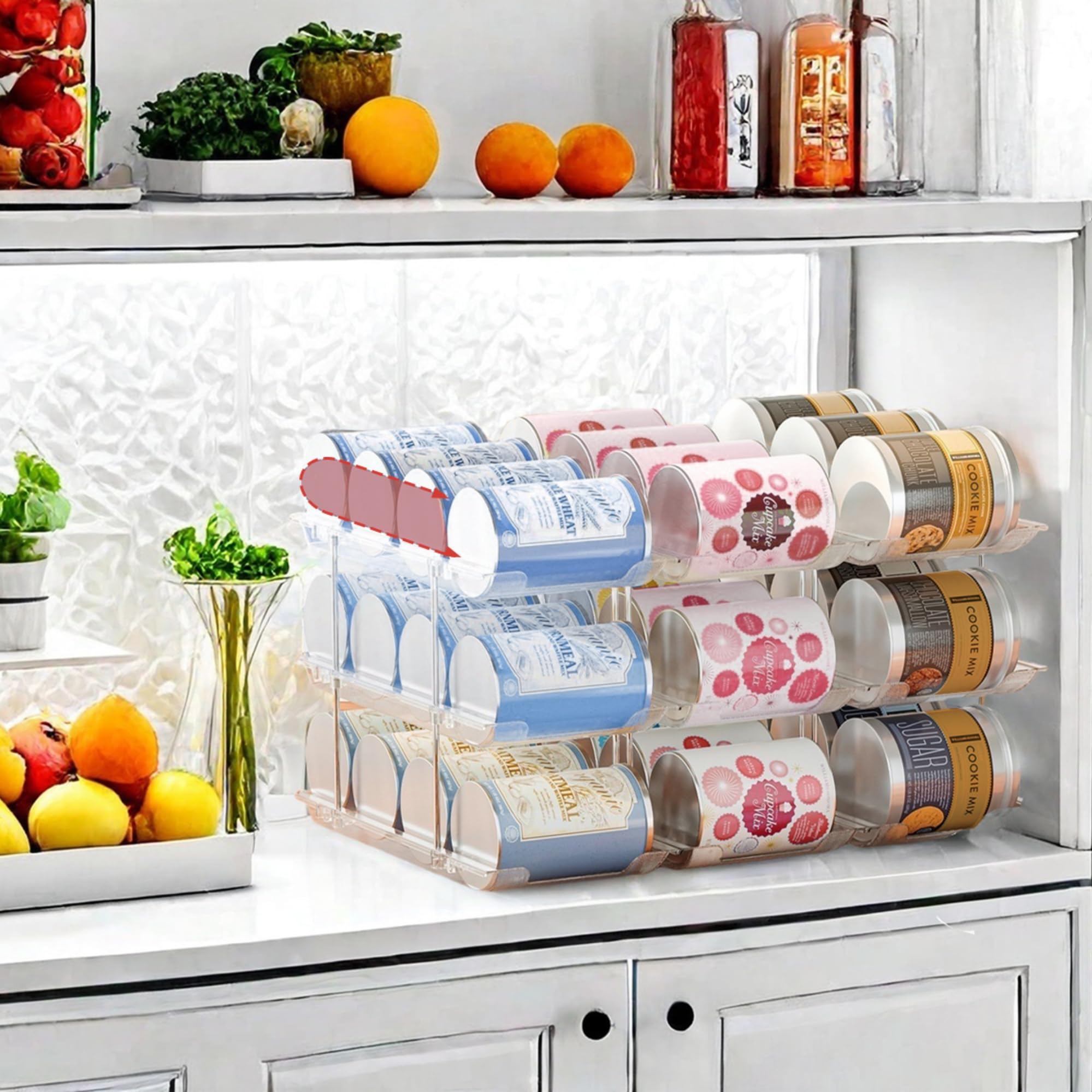 Attelite transparent can organizer in fridge for organized soda cans