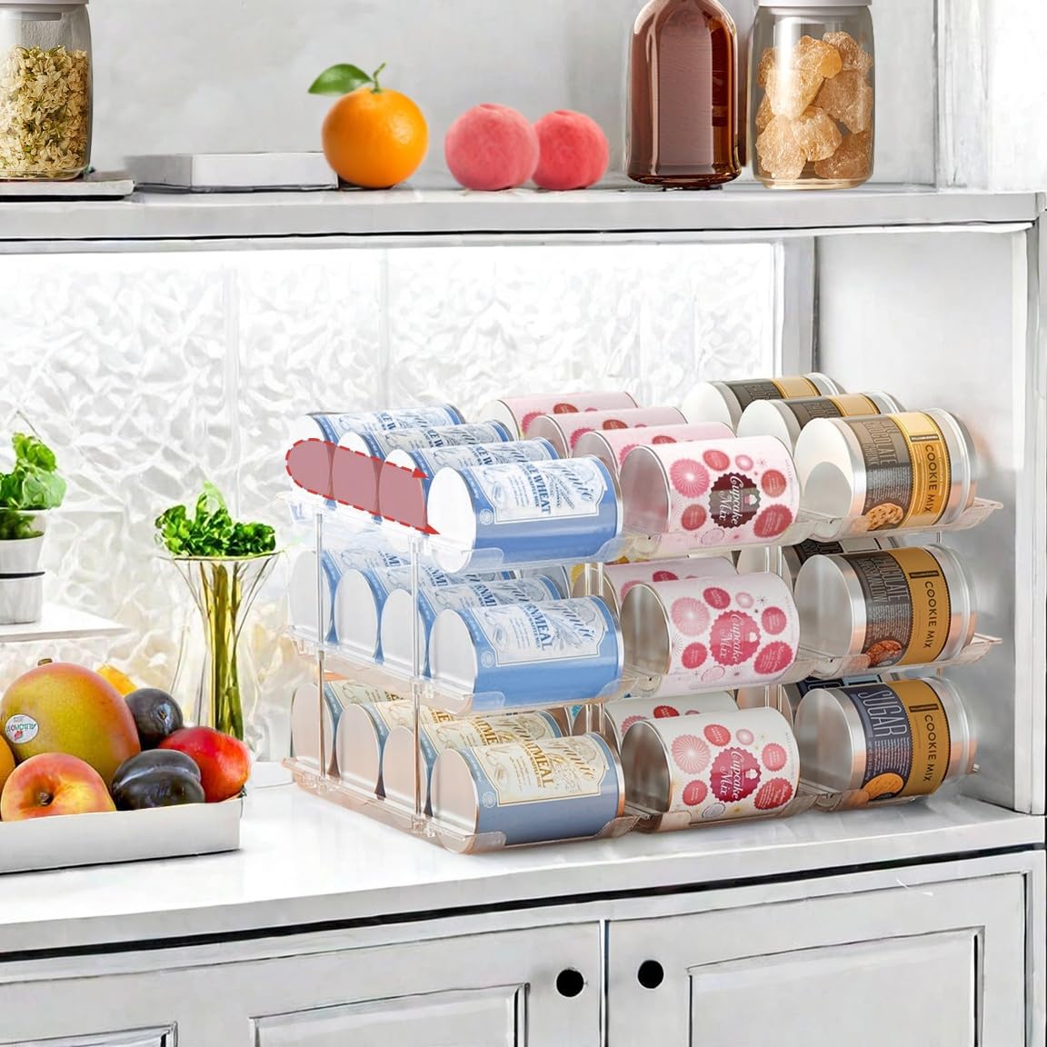 Attelite fits standard 4.52-inch cans for organized shelving