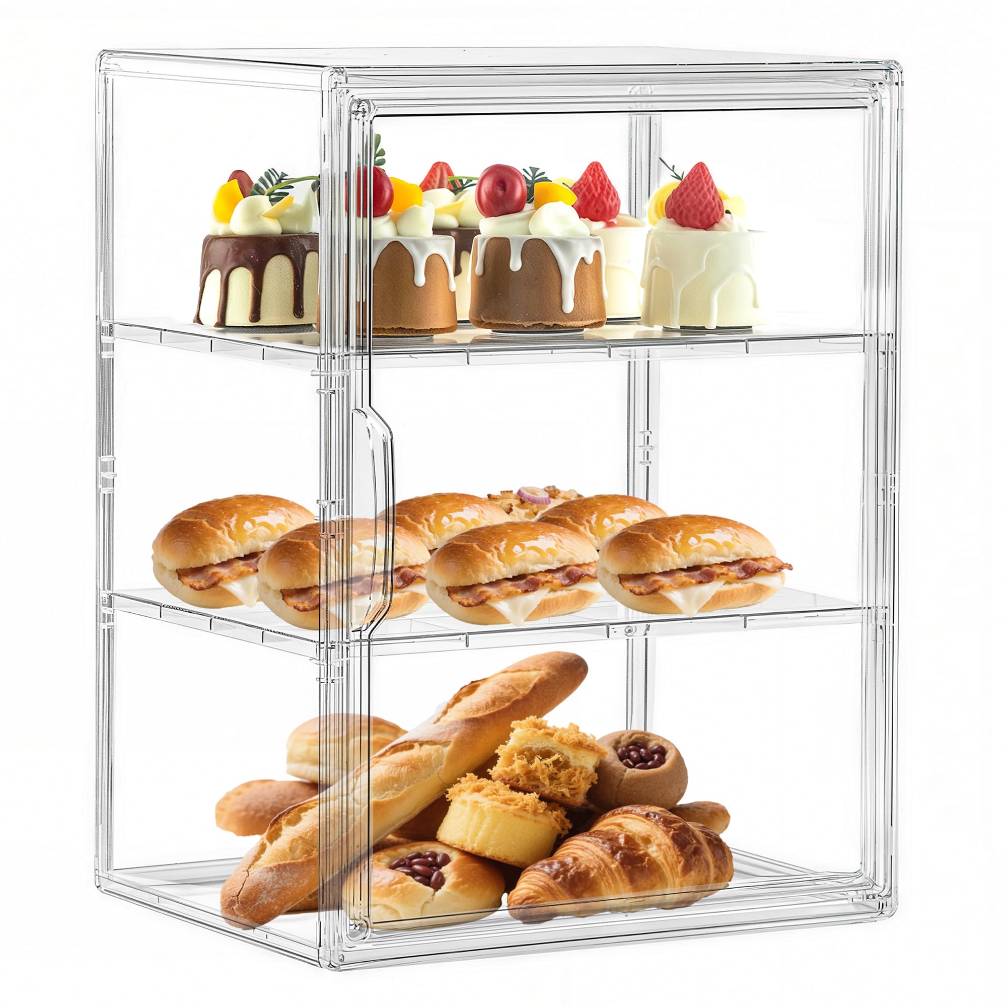 Attelite pastry display case front view showing clear visibility of baked goods