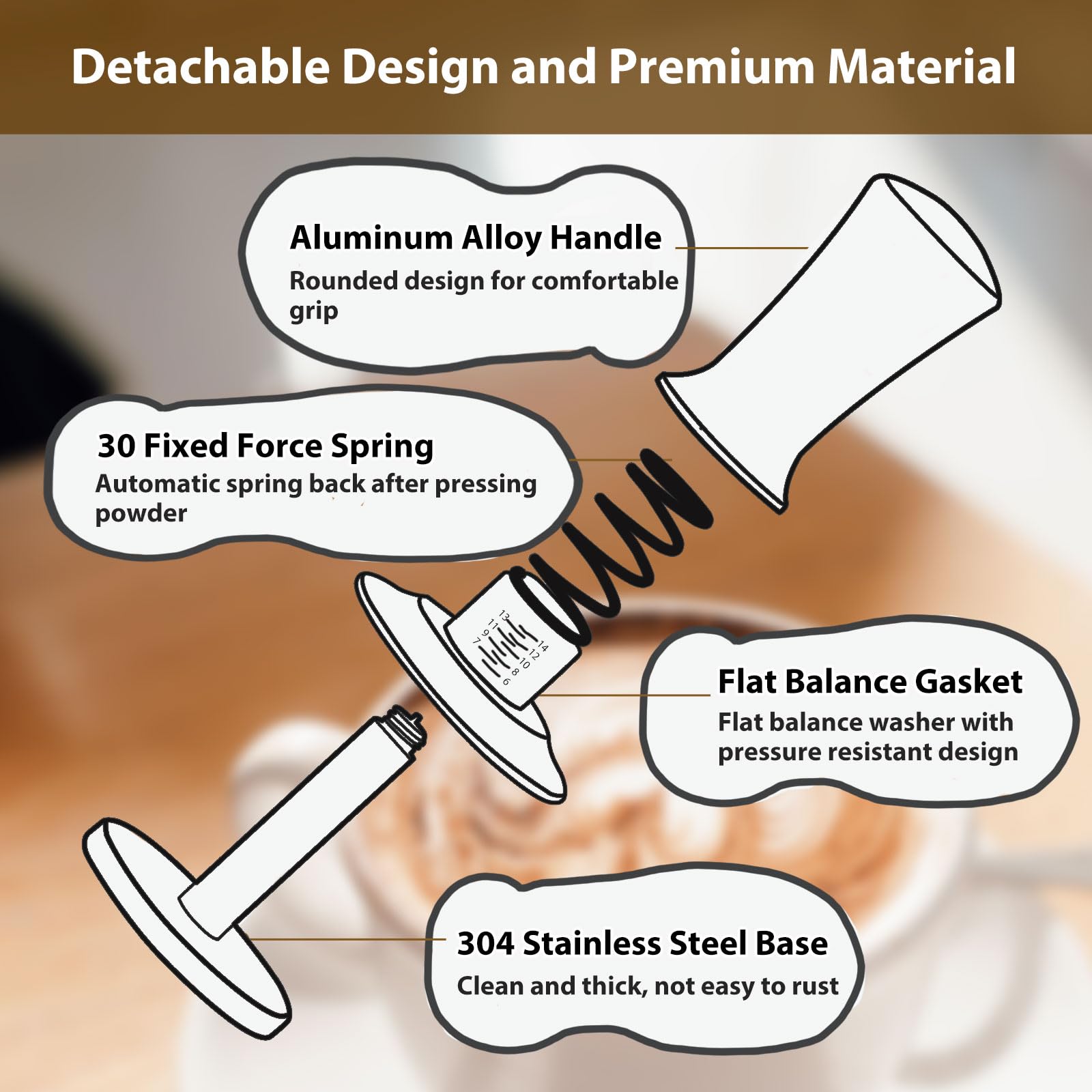 Attsky adjustable-depth tamper allows precise tamp depth settings.