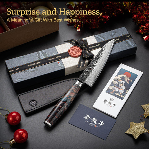 Atumuryou JPCK 67-layer Damascus blade close-up shows depth and toughness.