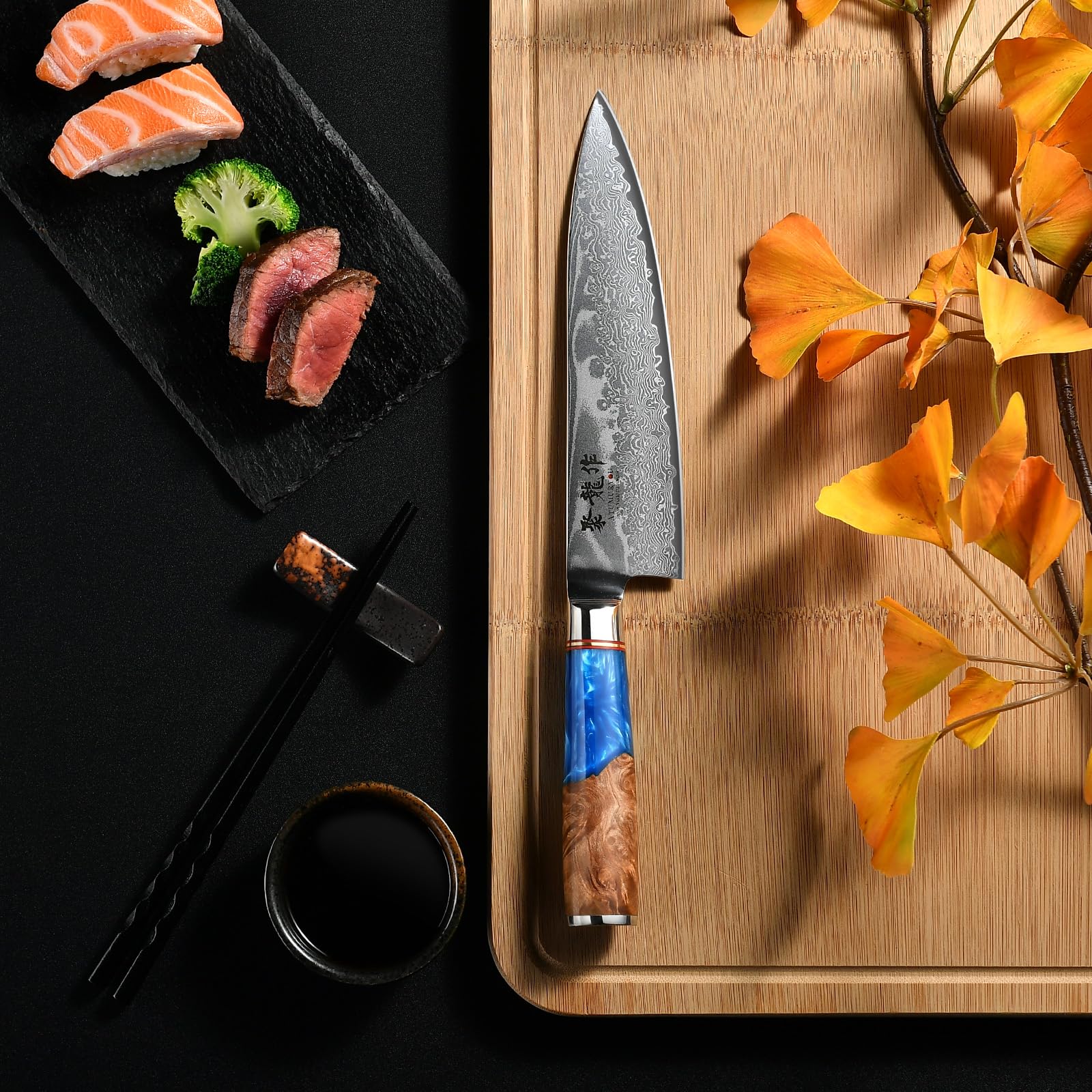 Atumuryou JPCK 8-inch Damascus knife edge ready for clean slices