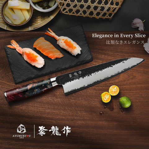 Atumuryou JPCK VG10 core three-layer design boosts edge sharpness and rust resistance.