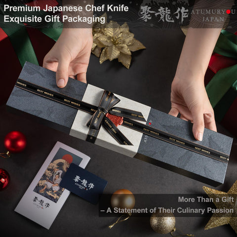 Atumuryou JPCK santoku knife in action slicing vegetables and meat