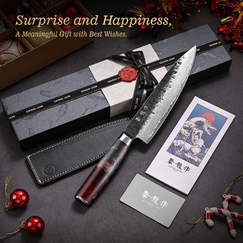 Atumuryou JPCK knife with rose-red stabilized wood handle for comfortable, balanced grip