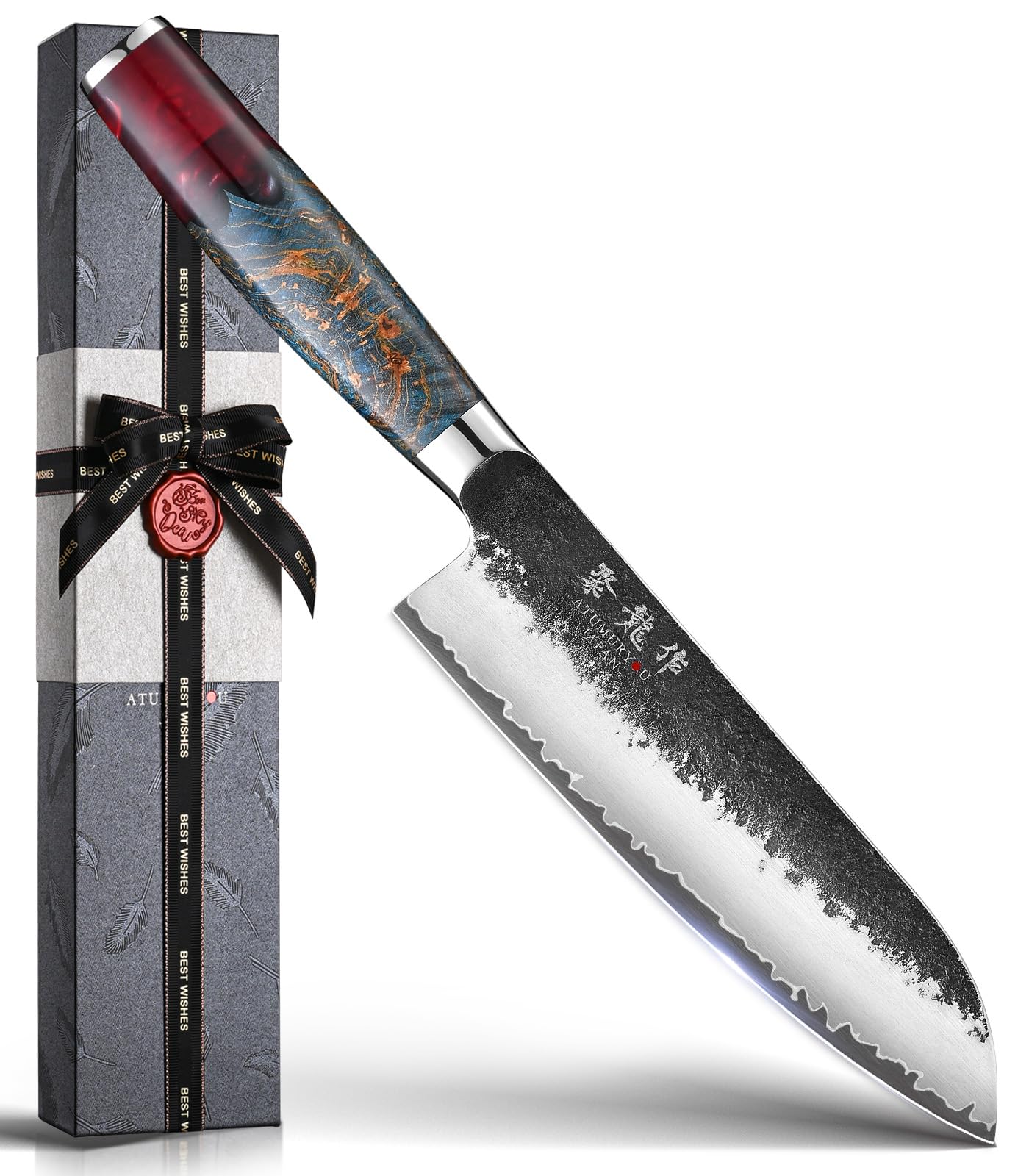 Atumuryou JPCK santoku knife blade close-up showing VG-10 edge for precise slicing