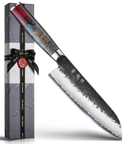 Atumuryou JPCK santoku knife blade close-up showing VG-10 edge for precise slicing