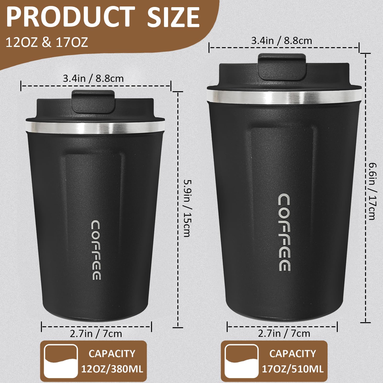 ATZNZIK insulated, stainless steel mug in 12oz for spill-free travel.