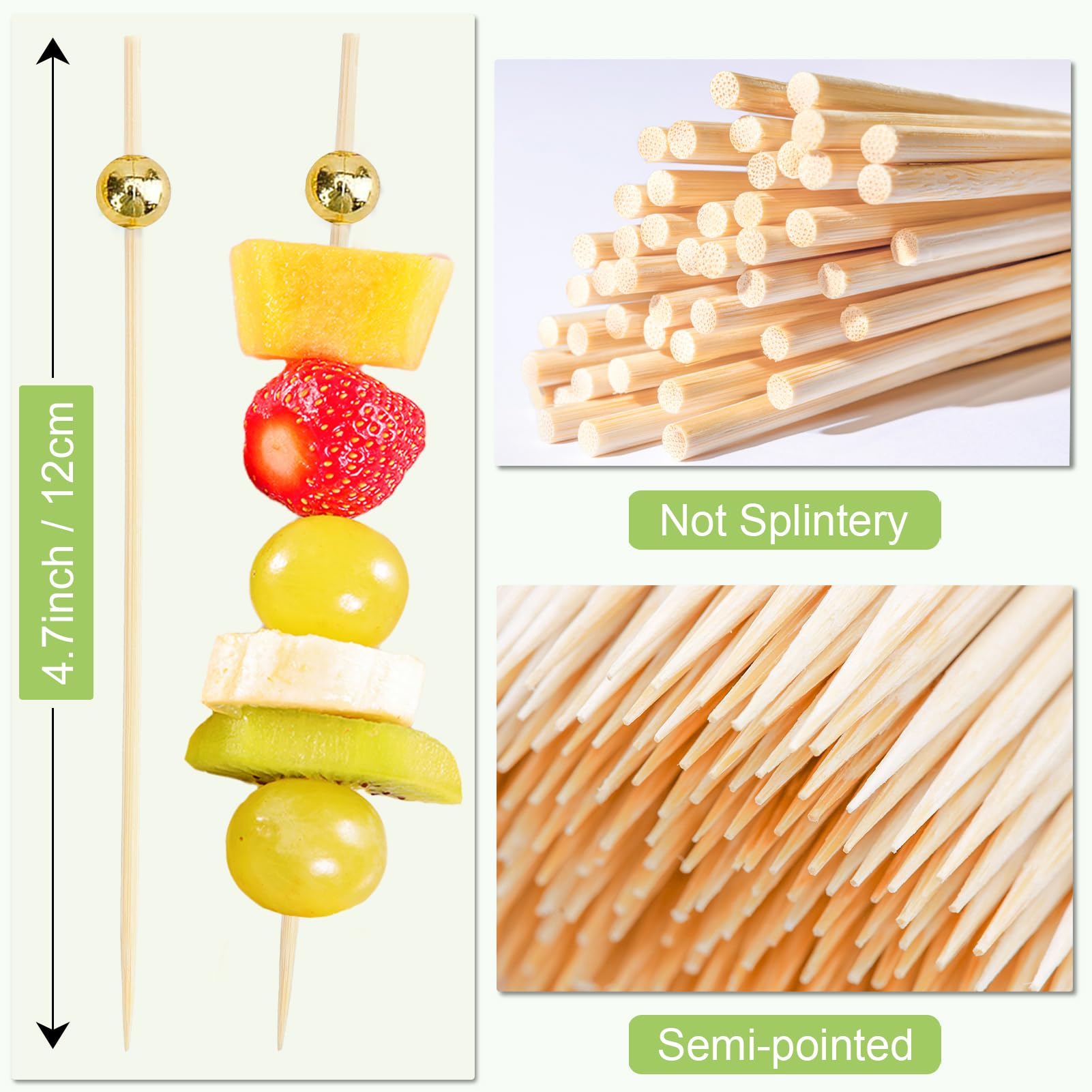 ATZNZIK natural bamboo picks with a gold ball for easy handling