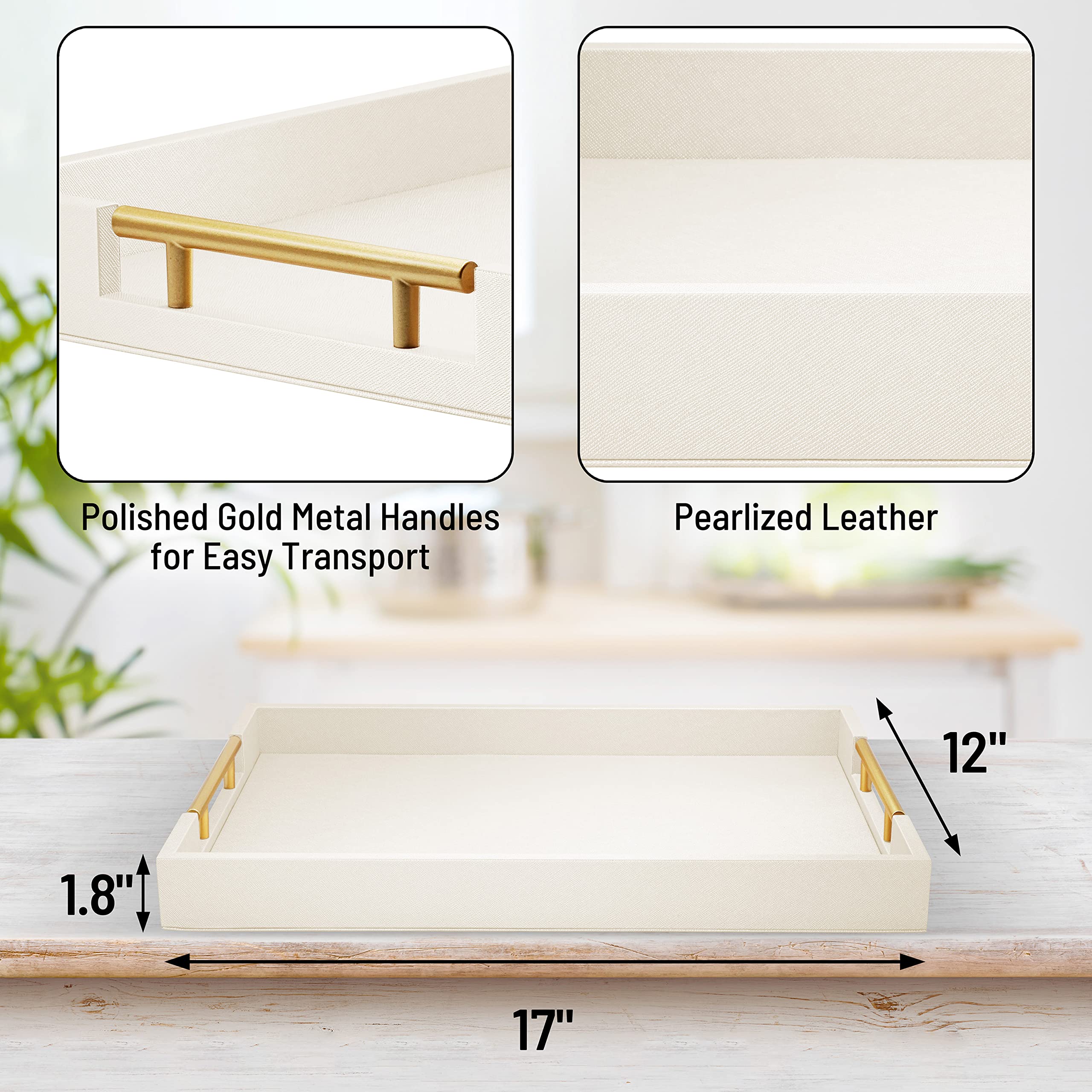 ATZYmolin ottoman tray with leather veneer enhances décor and organization.