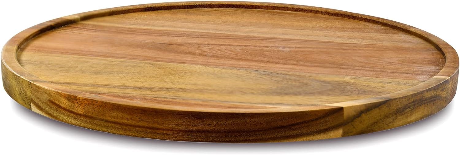AUAM 10-inch acacia lazy susan top view showing easy access to spices