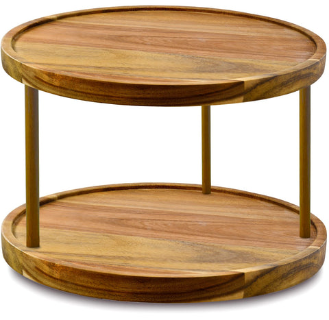 AUAM 14-inch two-tier lazy susan top view for organized spices and condiments