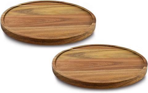 AUAM 9-inch acacia lazy susan main view highlighting wood grain and space-saving cabinet storage.