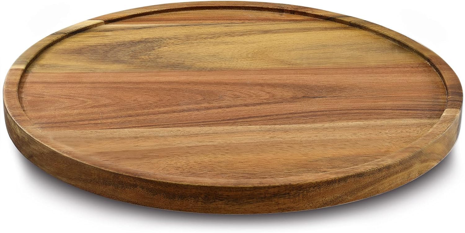 AUAM 9-inch Acacia Lazy Susan top view highlights natural grain for easy spice access
