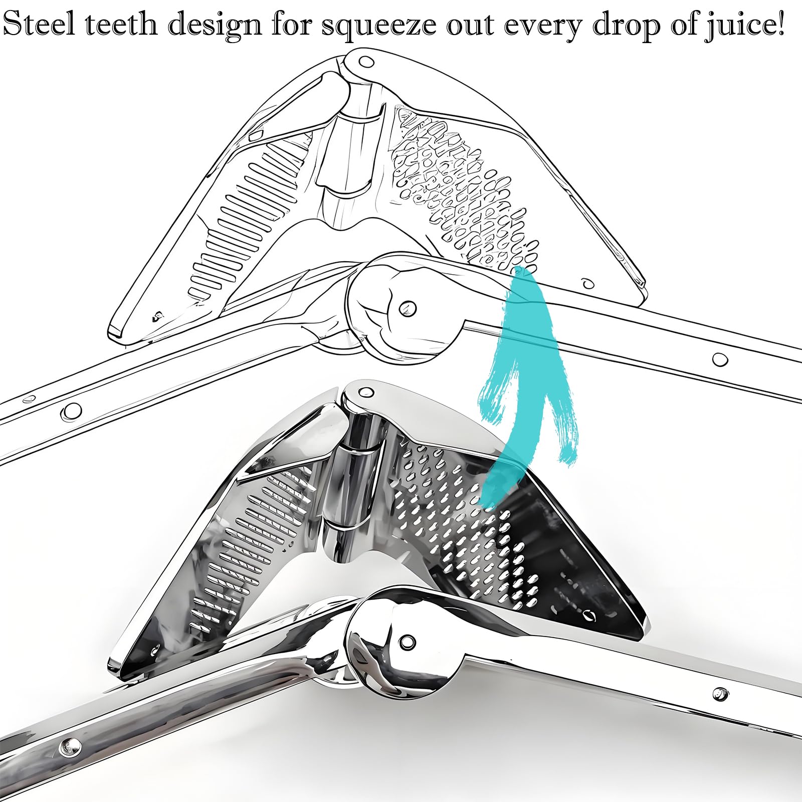 AUAM heavy-duty lemon squeezer side view demonstrates sturdy lever for easy juice extraction.
