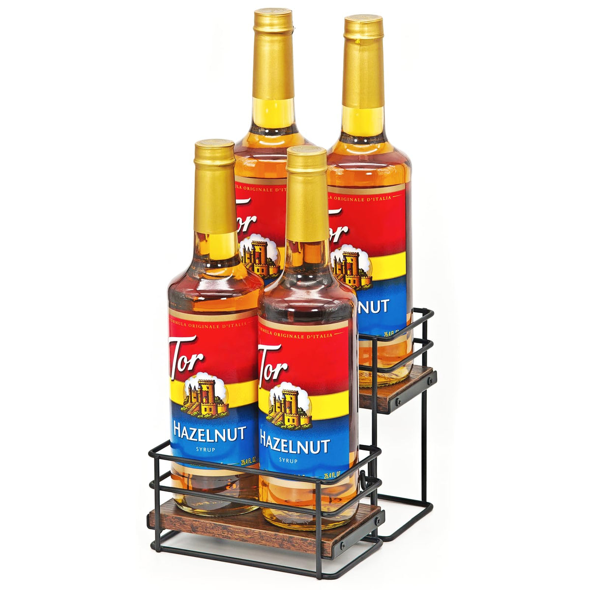 AUATRONNE 4 Bottle Syrup Organizer Rack with a 2-tier design keeps syrups neatly accessible