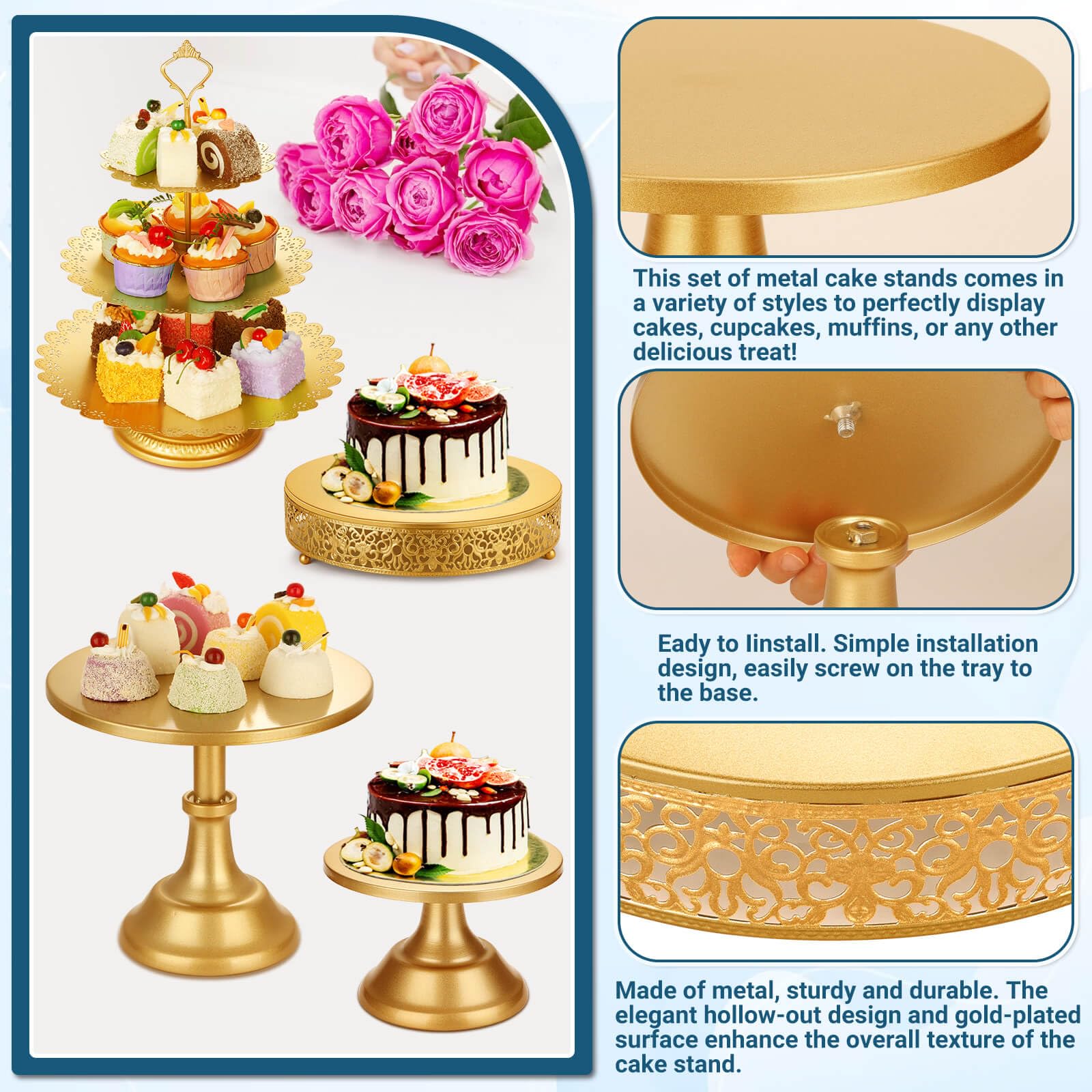 Audab Gold 3-tier cupcake tower for eye-catching treats display.