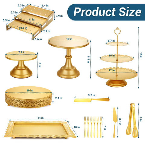 Audab Gold cake stands 8inch and 10inch for versatile dessert displays.