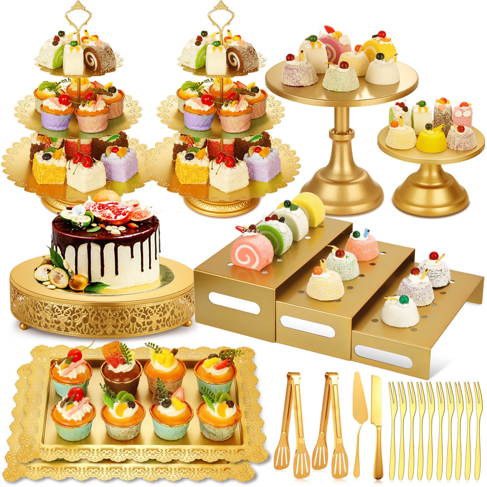 Audab Gold lace round cake stand 12inch for elegant wedding centerpiece.