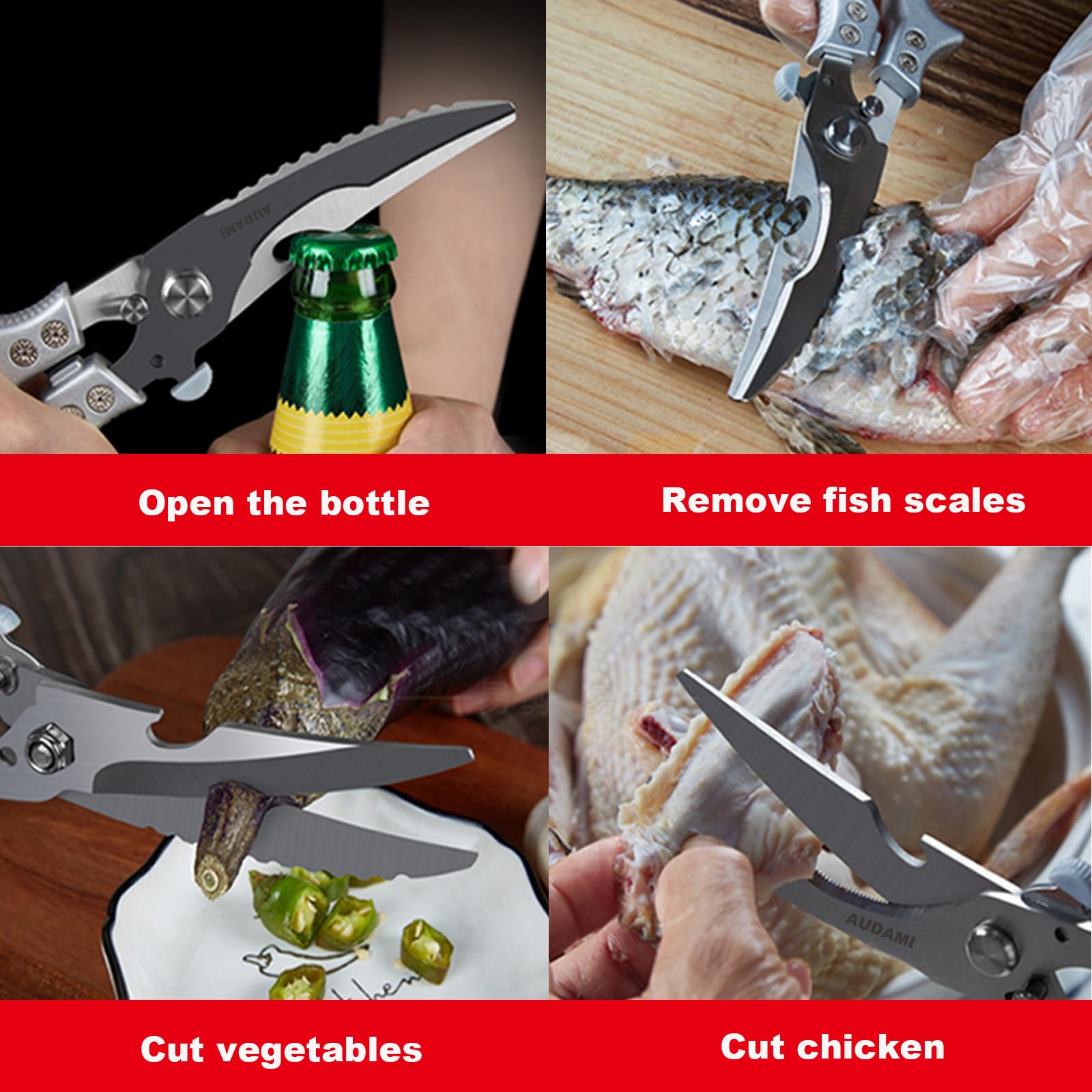 AUDAMI built-in bottle opener adds convenient kitchen functionality during prep.