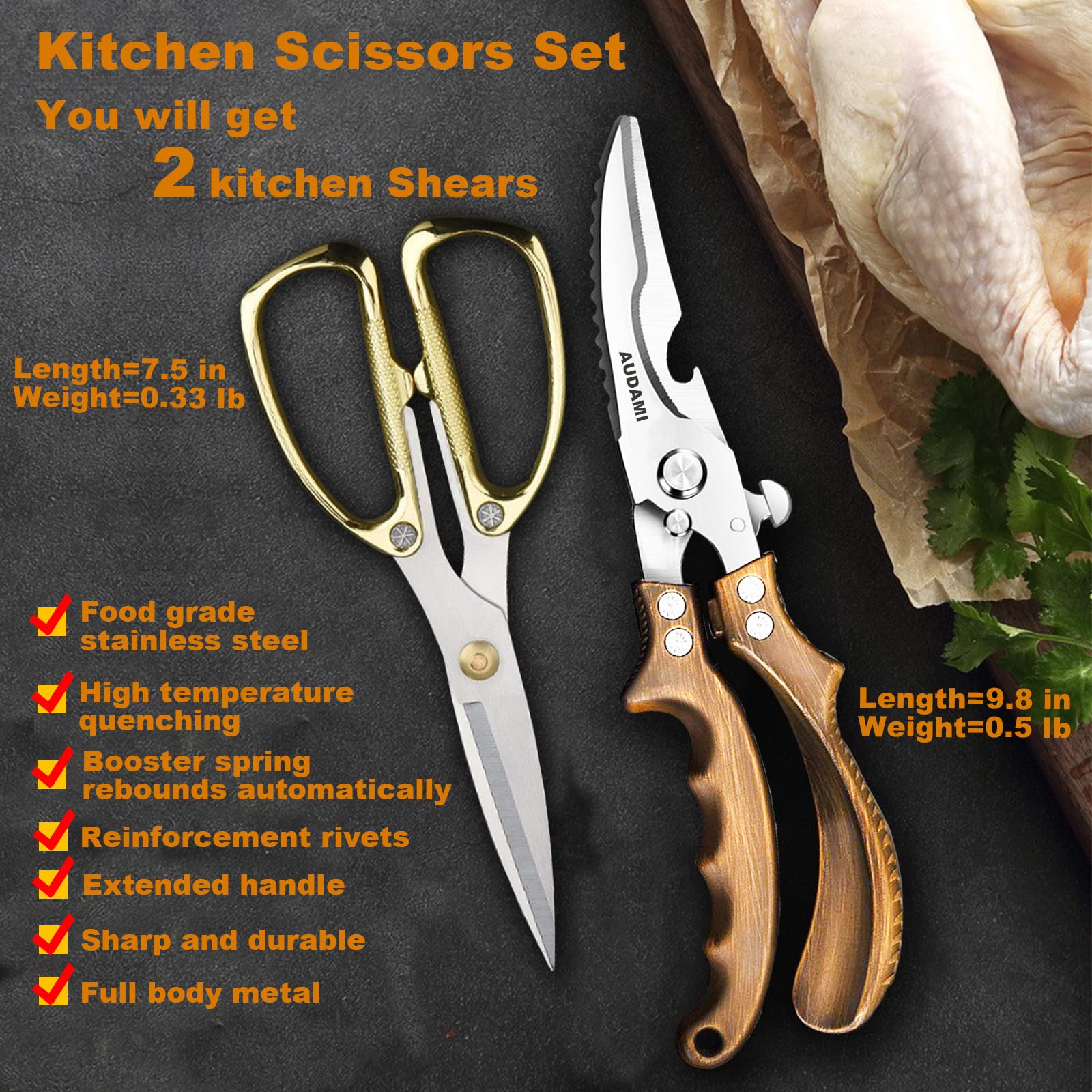 AUDAMI meat scissors cutting through ribs and chops with precision