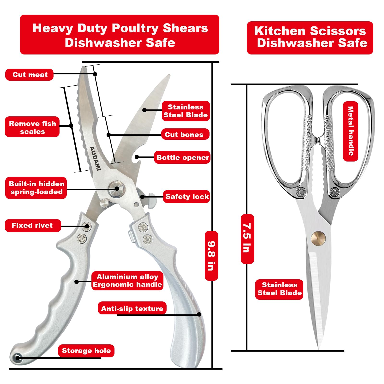 AUDAMI wave-blade scissors help remove fish scales quickly and cleanly.