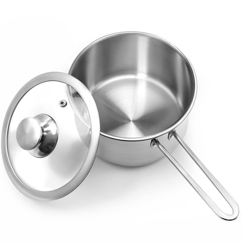 Aufranc 2QT tri-ply saucepan with glass lid for even heating and clear monitoring