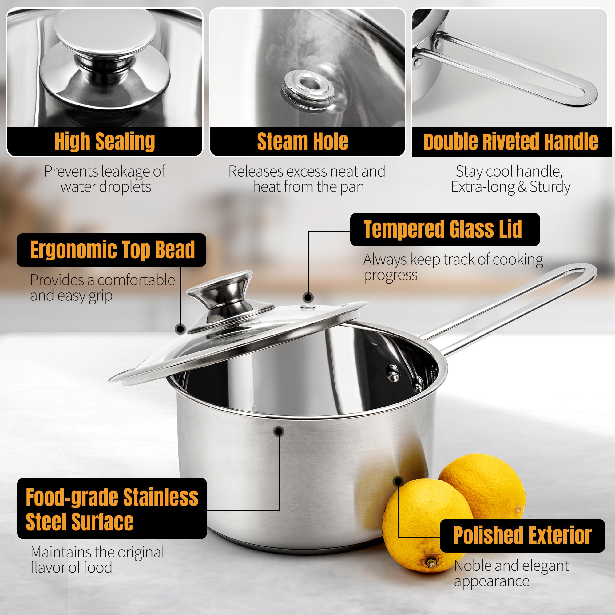 Aufranc induction-compatible saucepan suitable for all hob types and fast heat distribution