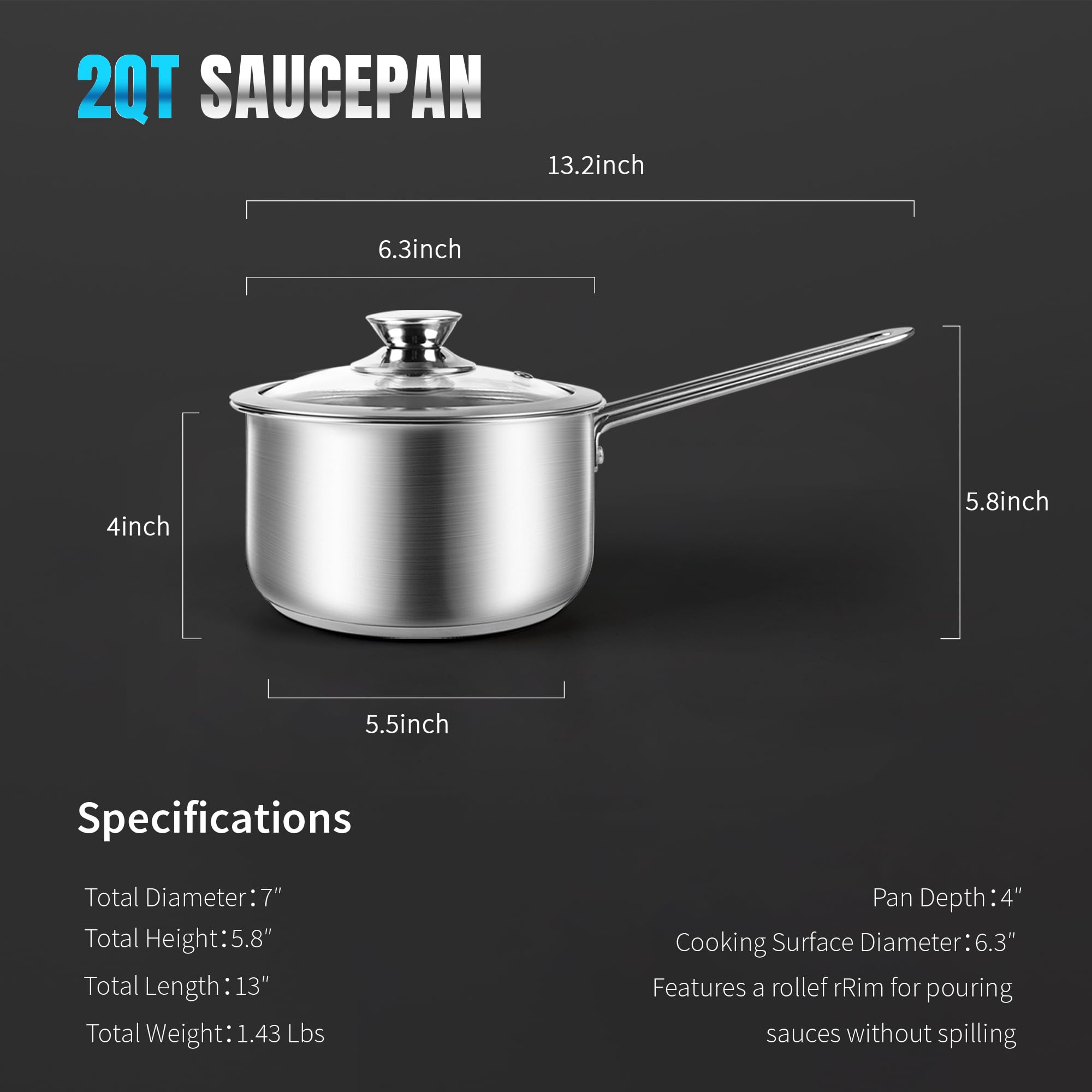 Aufranc stainless steel saucepan showing stay-cool handle for safe cooking