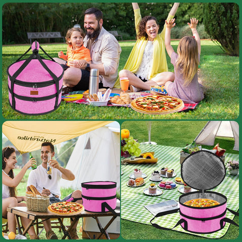 Aufind pie carrier rose red top view; ergonomic handle for easy carrying.