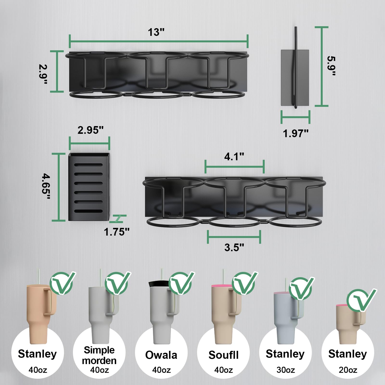Aufworld magnetic cup holder on fridge keeps a 40 oz Stanley tumbler firmly in place.