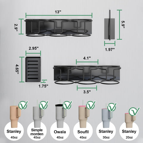 Aufworld magnetic cup holder on fridge keeps a 40 oz Stanley tumbler firmly in place.